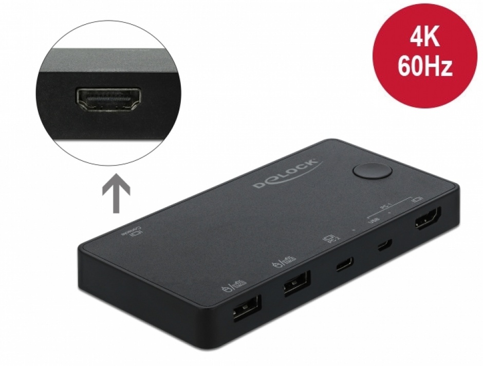 Switch kvm hdmi / usb-c 4k@60hz cu usb 2.0, delock 11477